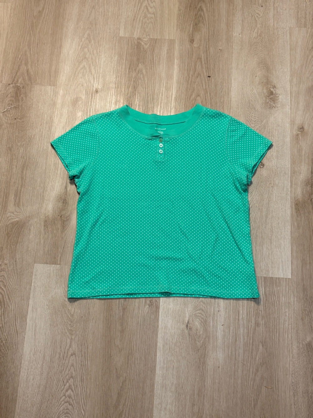 Kim Rogers Green & White Polkadot Henley Top Size L Casual Preppy Y2K T-Shirt